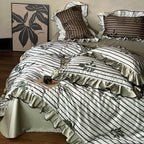 Duvet Cover Set Cotton Satin Ruffled Striped & Floral Jacquard