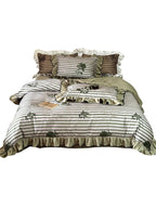 Duvet Cover Set Cotton Satin Ruffled Striped & Floral Jacquard