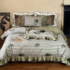 Duvet Cover Set Cotton Satin Ruffled Striped & Floral Jacquard