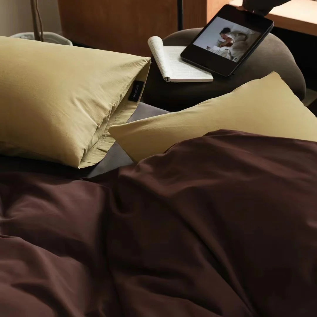 Duvet Cover Set Cotton Satin Temperature-Regulating 4-Piece