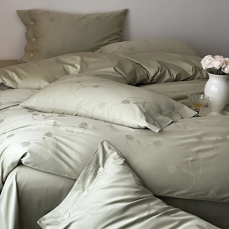 Duvet Cover Set Cotton Satin Tonal Jacquard