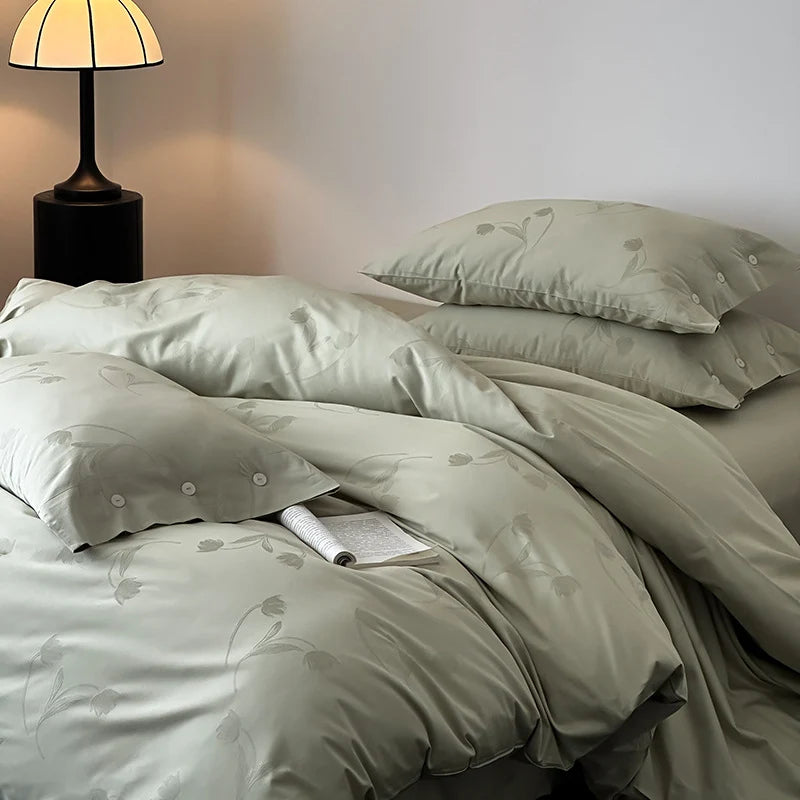 Duvet Cover Set Cotton Satin Tonal Jacquard