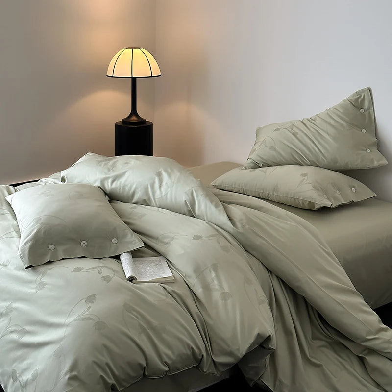 Duvet Cover Set Cotton Satin Tonal Jacquard