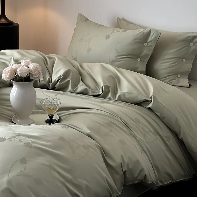Duvet Cover Set Cotton Satin Tonal Jacquard