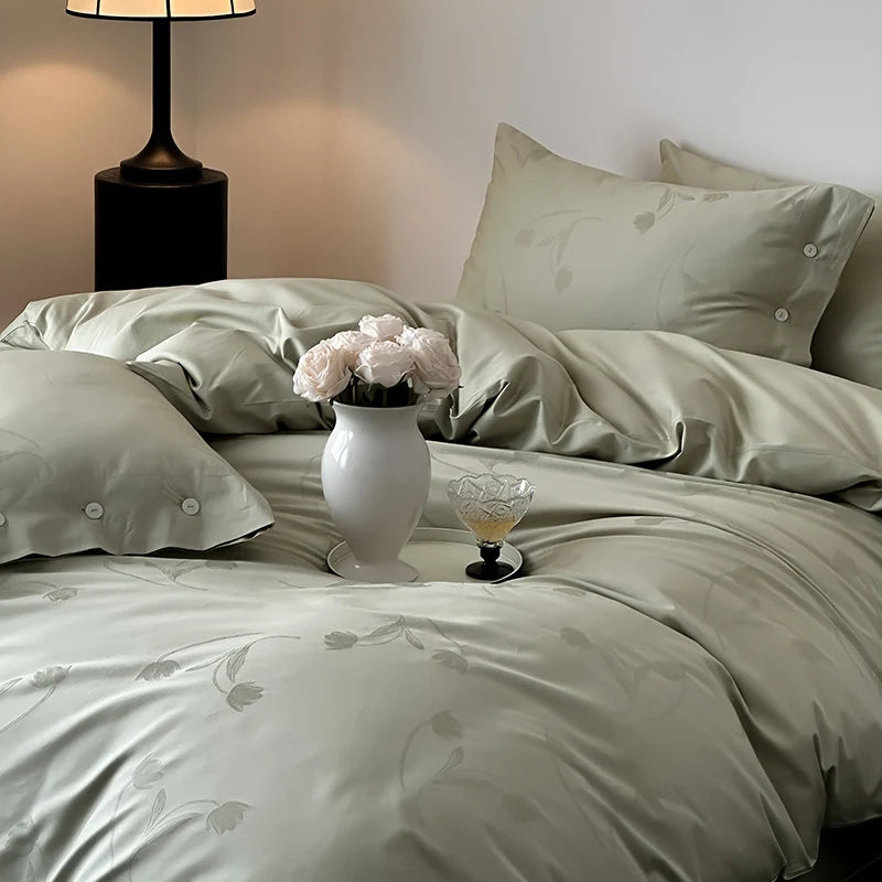 Duvet Cover Set Cotton Satin Tonal Jacquard