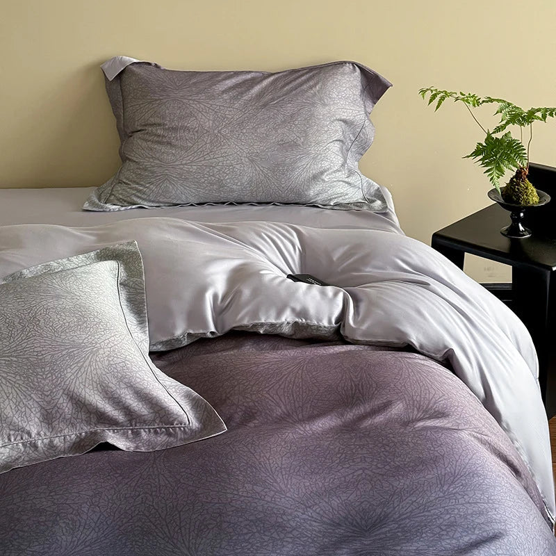 Duvet Cover Set Cotton Satin Tonal Jacquard Reversible
