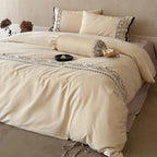 Duvet Cover Set Embroidered Border Cotton Blend Secure Ties