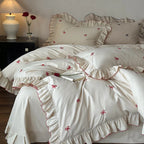 Duvet Cover Set Embroidered Bows & Ruffled Trim
