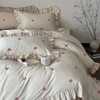 Duvet Cover Set Embroidered Bows & Ruffled Trim