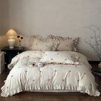 Duvet Cover Set Embroidered Bows & Ruffled Trim