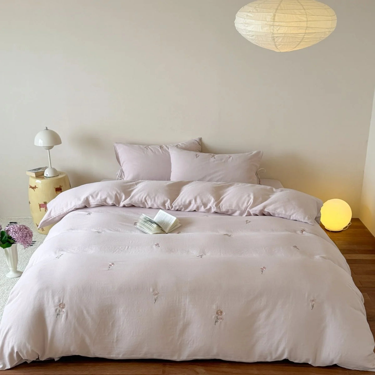 Duvet Cover Set Embroidered Cotton Pillowcases With Ties