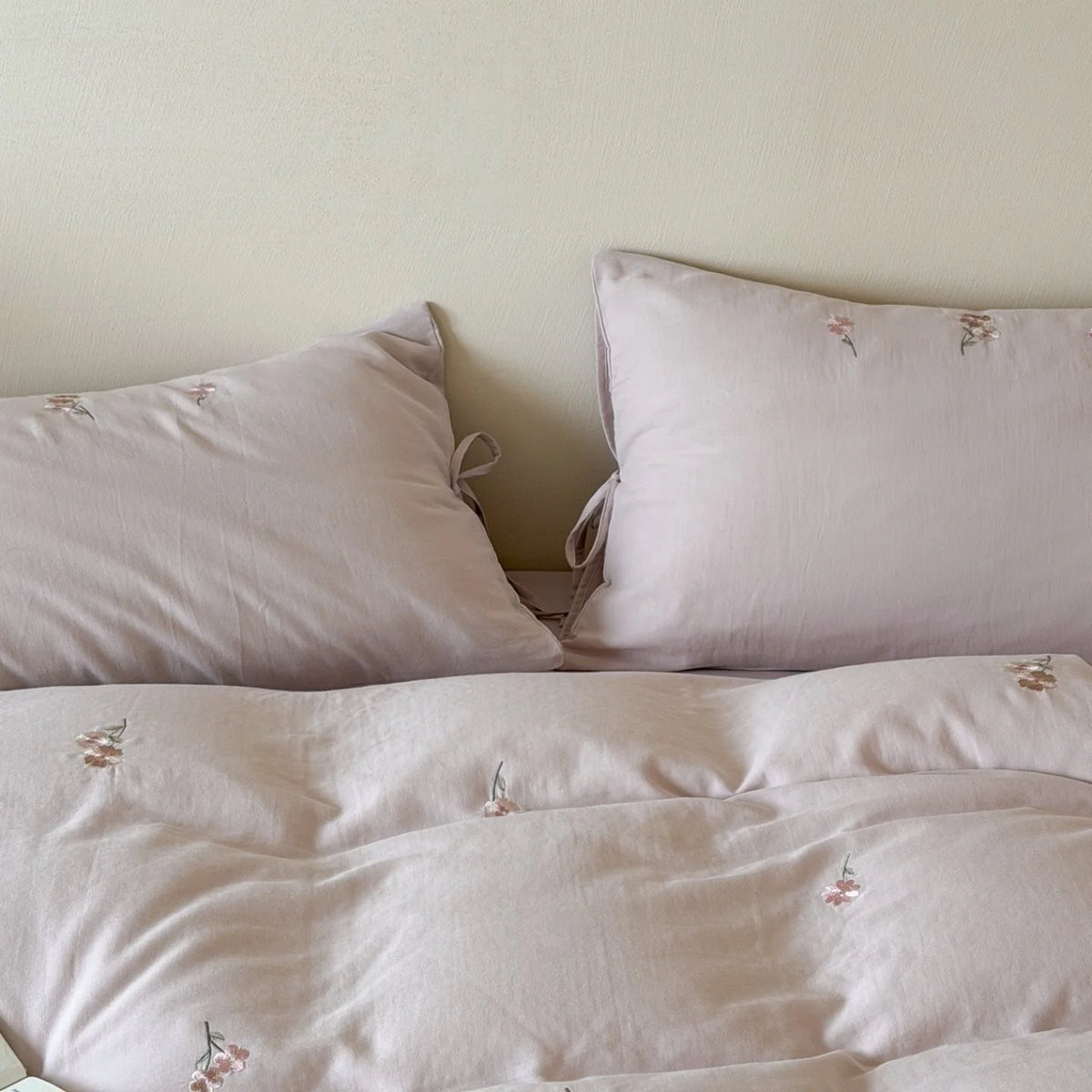 Duvet Cover Set Embroidered Cotton Pillowcases With Ties
