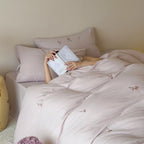 Duvet Cover Set Embroidered Cotton Pillowcases With Ties