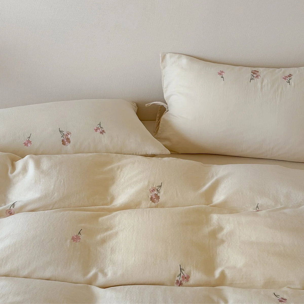 Duvet Cover Set Embroidered Cotton Pillowcases With Ties