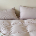 Duvet Cover Set Embroidered Cotton Pillowcases With Ties