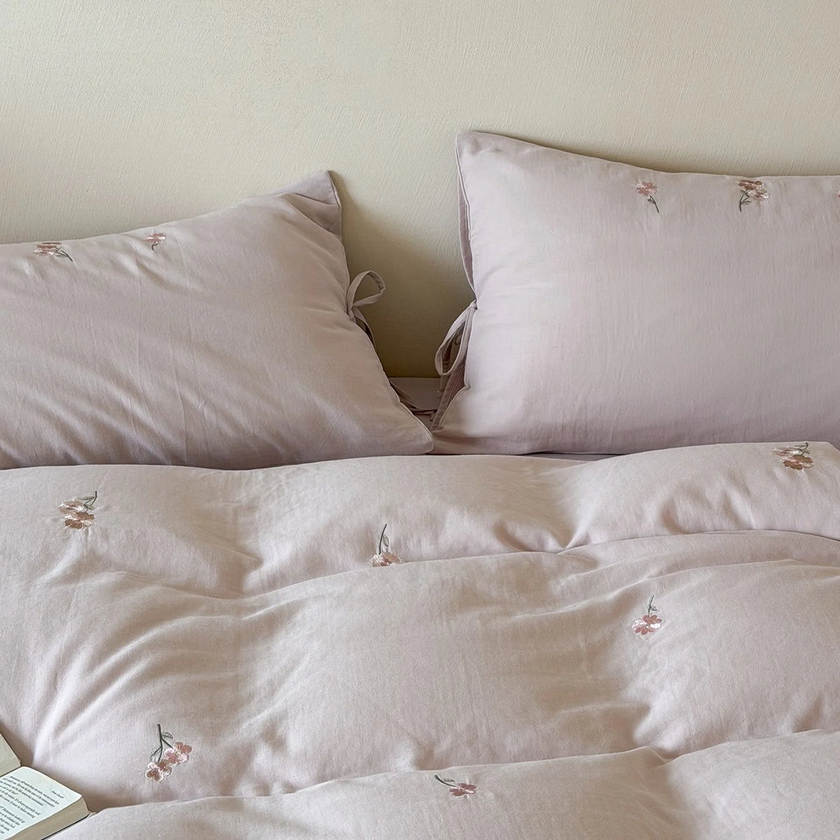Duvet Cover Set Embroidered Cotton Pillowcases With Ties