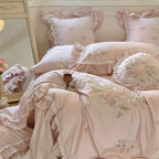 Duvet Cover Set Embroidered Floral Lace & Ruffles