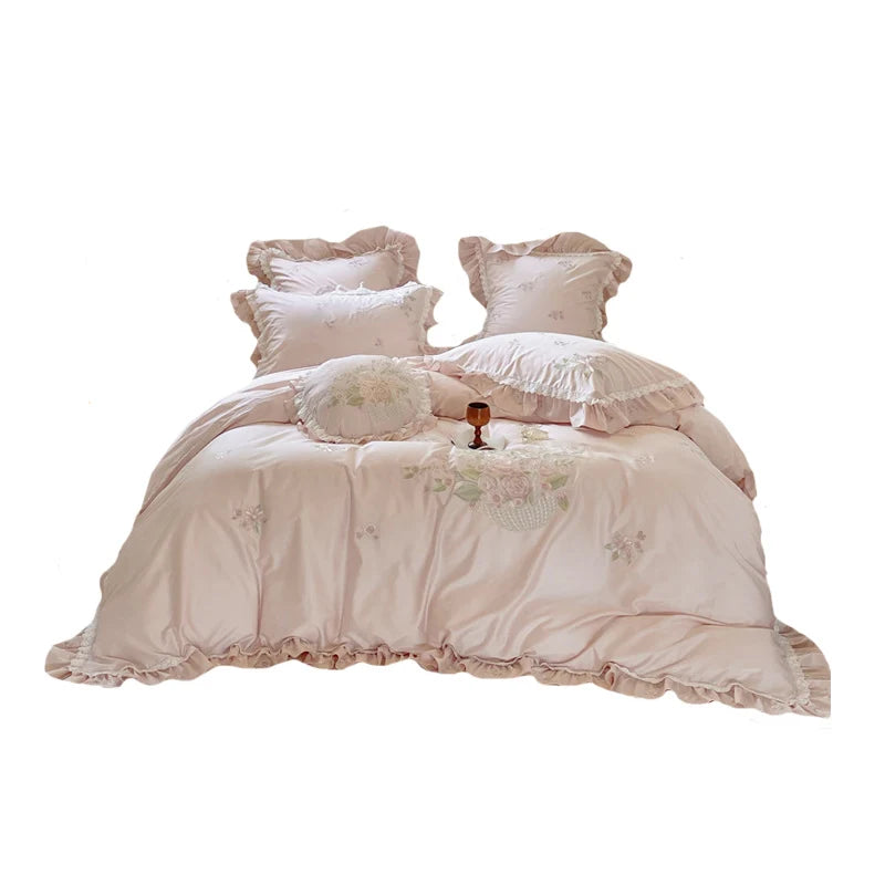 Duvet Cover Set Embroidered Floral Lace & Ruffles