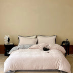 Duvet Cover Set Fine Cotton Satin Reversible Contrast Piping