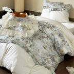 Duvet Cover Set Floral Ruffled Satin-Feel Microfiber Machine Washable