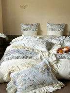Duvet Cover Set Floral Ruffled Satin-Feel Microfiber Machine Washable
