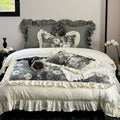 Duvet Cover Set Floral Ruffled Satin-Feel Microfiber Machine Washable