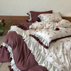 Duvet Cover Set Floral Ruffles Lace Cotton Blend