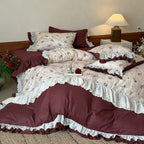 Duvet Cover Set Floral Ruffles Lace Cotton Blend