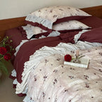 Duvet Cover Set Floral Ruffles Lace Cotton Blend