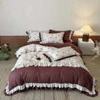 Duvet Cover Set Floral Ruffles Lace Cotton Blend