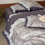Duvet Cover Set Floral Ruffles Lace Cotton Blend