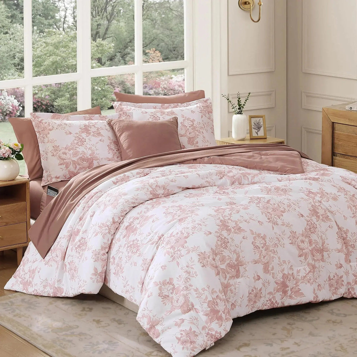 Duvet Cover Set Floral Soft Microfiber Hidden Zipper