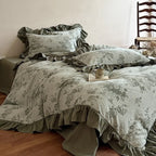 Duvet Cover Set Jacquard Floral Cotton-Linen Ruffle Edges