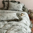 Duvet Cover Set Jacquard Floral Cotton-Linen Ruffle Edges