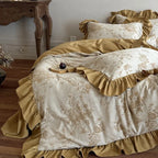 Duvet Cover Set Jacquard Floral Cotton-Linen Ruffle Edges