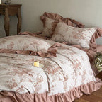 Duvet Cover Set Jacquard Floral Cotton-Linen Ruffle Edges