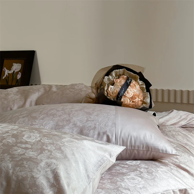 Duvet Cover Set Jacquard Satin Floral Relief 4-Piece