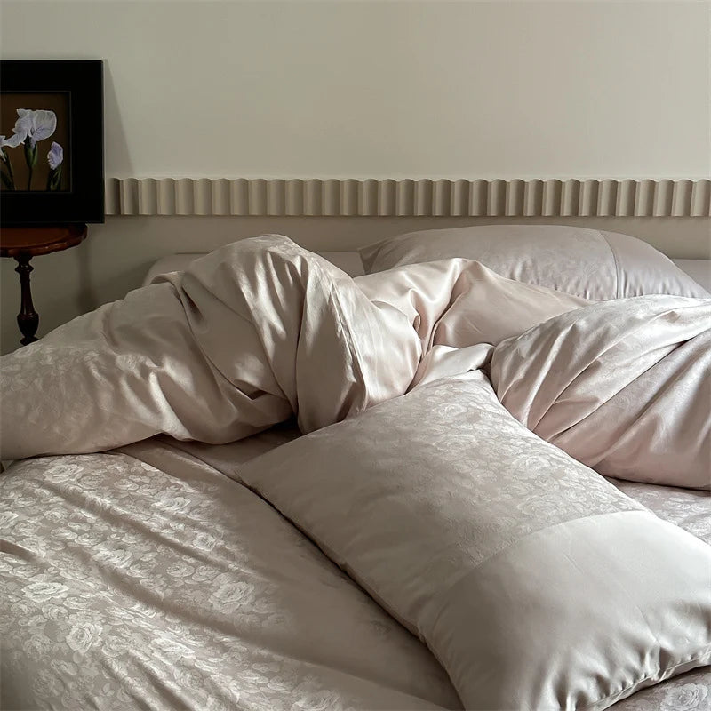 Duvet Cover Set Jacquard Satin Floral Relief 4-Piece