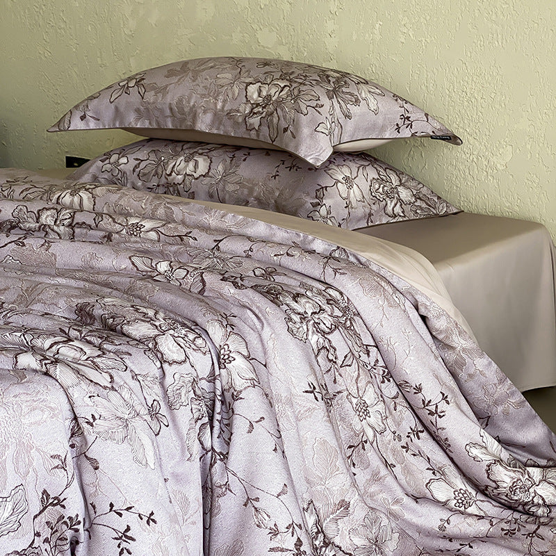 Duvet Cover Set Jacquard Tonal Floral & Silky-Matte 4-Piece