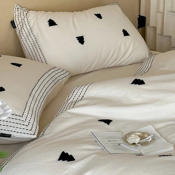 Duvet Cover Set Linen-Cotton Blend Embroidered & Striped Border