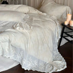 Duvet Cover Set Linen-Cotton Breathable Embroidered Lace & Ruffle