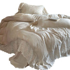 Duvet Cover Set Linen-Cotton Breathable Embroidered Lace & Ruffle