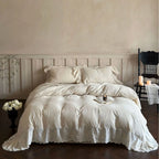 Duvet Cover Set Linen-Cotton Breathable Embroidered Lace & Ruffle