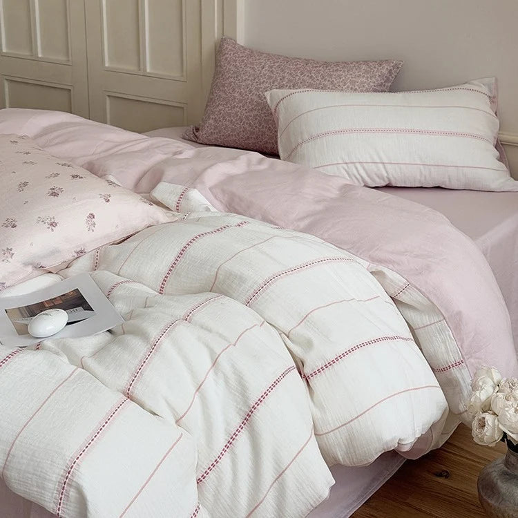Duvet Cover Set Linen-Cotton Breathable Reversible