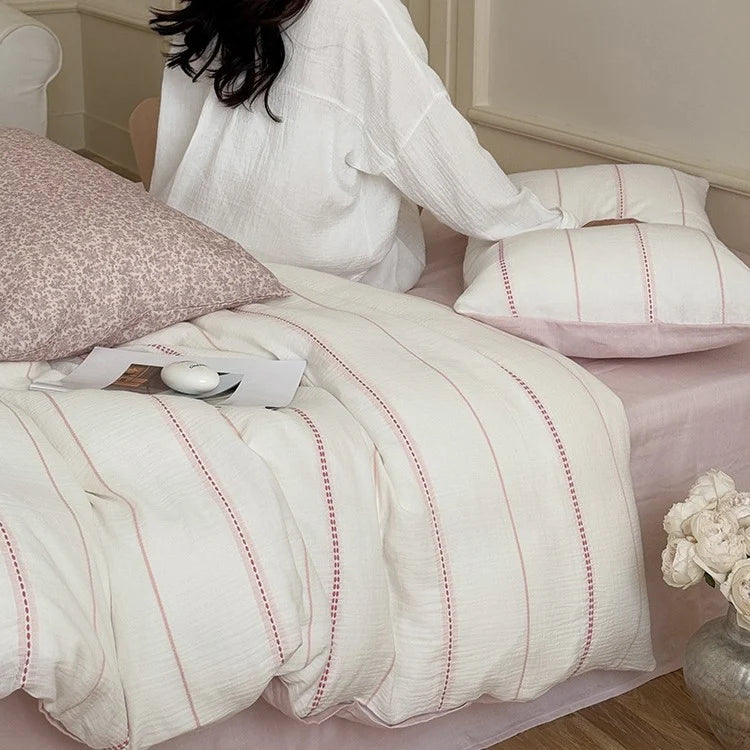 Duvet Cover Set Linen-Cotton Breathable Reversible