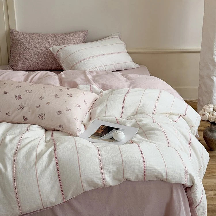 Duvet Cover Set Linen-Cotton Breathable Reversible