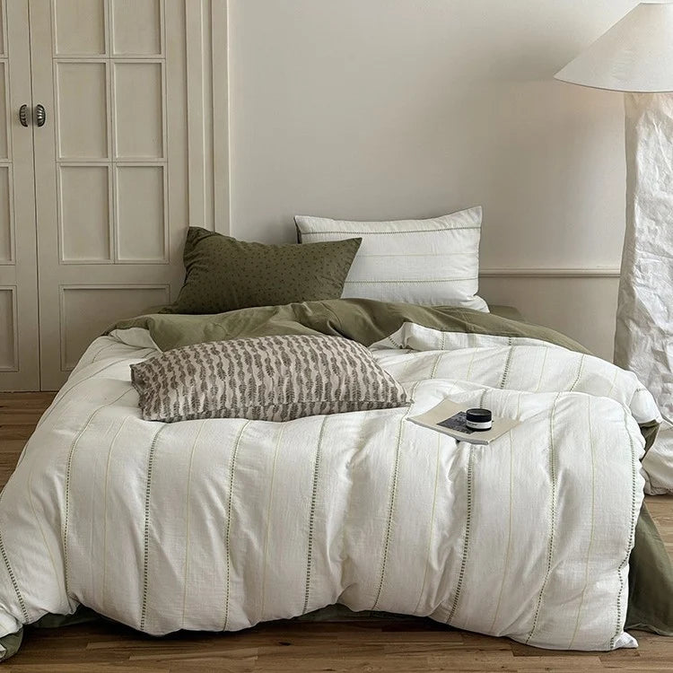 Duvet Cover Set Linen-Cotton Breathable Reversible