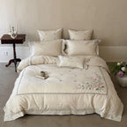 Duvet Cover Set Linen-Look Cotton Blend Hand-Embroidered