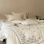 Duvet Cover Set Linen-Look Cotton Blend Hand-Embroidered