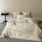 Duvet Cover Set Linen-Look Cotton Blend Hand-Embroidered